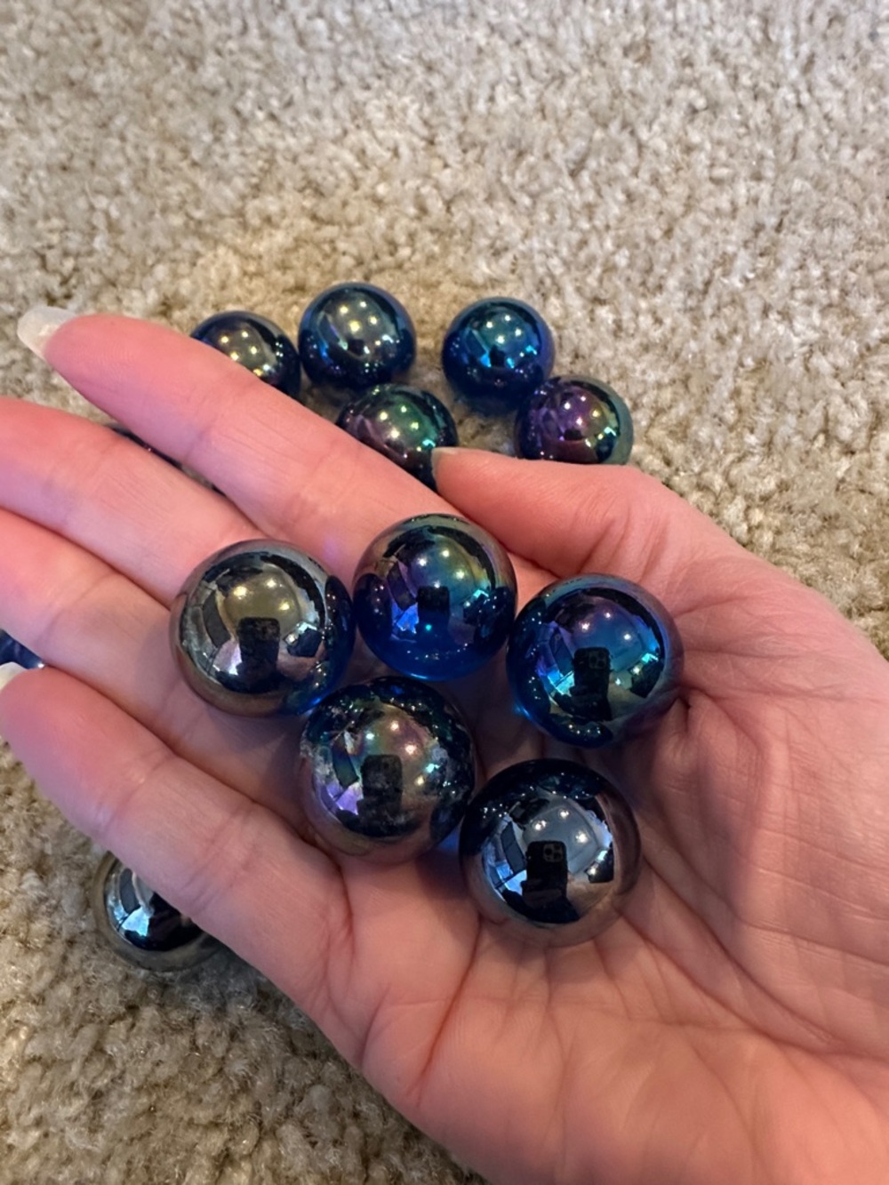 Lustered  Blue Glass Marbles - Set of 5